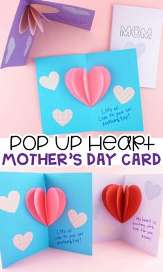 pop up heart mother's day card with the words pop up heart on it