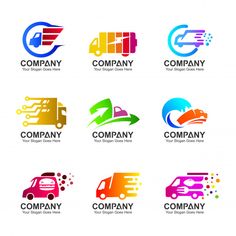 six different logos with trucks and arrows in the shape of an arrow, on white background