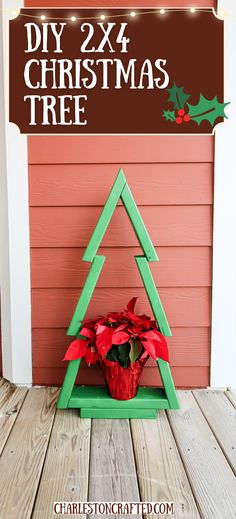 a diy christmas tree with poinsettis and lights