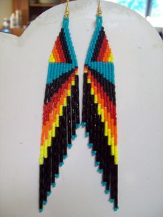 Native American Style Beaded Turquoise Black by BeadedCreationsetc Southwestern Style Multicolor Jewelry With Black Beads, Southwestern Style Black Earrings With Colorful Beads, Southwestern Black Beaded Earrings For Festivals, Southwestern Black Festival Earrings, Beading Earrings, Native American Beadwork Patterns, Beautiful Beaded Earring, Native Beading Patterns, Beaded Earrings Native