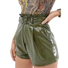 Rare! Asos Faux Patent Leather Shorts With Belt Square Buckle Paperbag Waist High Rise Color: Olive Green Size 10 / Medium To Large Waist 15.5” Hips 23” Rise 16” Inseam 2” Leg Opening 14” Smoke & Pet Free Home We Ship Everyday Casual Spring Winter Club Party Concert Festival College Going Out Chic Modern Unique Trendy Faux Leather Belted Bottoms, Trendy Belted Faux Leather Bottoms, Trendy Belted Shorts, Trendy Green Shorts For Fall, High-waist Green Shorts For Fall, Green High Waist Shorts For Fall, High Waist Green Shorts For Fall, Trendy Faux Leather Shorts For Day Out, Spring Faux Leather Shorts With Belt Loops