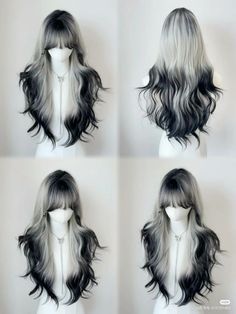 Straight Hair Reference, White Hair Black Tips, Dyed Hair Inspiration, Pretty Hair Color, Hair Stylies, Dye My Hair, Hair Reference, Hair Inspo Color