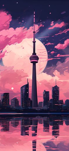 Soft pink aesthetic view of the Toronto skyline featuring the CN Tower. Synthwave Wallpaper, Uicideboy Wallpaper, 8bit Art, Aesthetic Wallpaper Iphone, Wallpaper Android