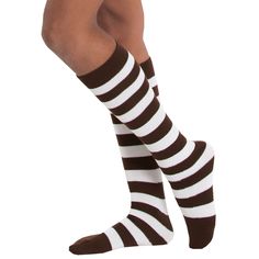 Brown & White Striped Socks Striped Socks Outfit, Adidas White Shoes, Socks Outfit, Striped Knee High Socks, Sock Outfits, How To Make Brown, Knee Highs, Thigh High Socks, Striped Socks