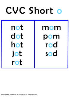 the words cvc short o and mom dot dot dot dot dot