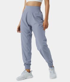 Women's High Rise Waistband Elastic Joggers. Polyester-96%, Spandex-4%, Polyester, Spandex. Pocket. Machine wash cold. Do not dry clean. Do not iron. Do not bleach. Wash with like colors. Turn garment inside out. Plain. Jogger. Length Full Length. High Rise. Hiking Joggers, Pants Pocket, Sweat Stains, Casual Joggers, Leg Work, Bleach Wash, Flare Leggings, Yoga Studio, School Outfits