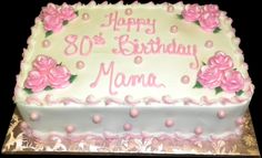 a birthday cake with pink flowers on it