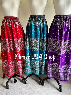 * 1 size fit M-XL, waist stretches from 28"-34".    * Skirt length from waist down 37", suitable for almost everyone. * Fabric content: Light weight polyester Follow us on Facebook @ Khmer USA Online Shop for promo deals or pre order new items that will be arriving that we have not listed on Etsy yet. Traditional Skirt Bottoms For Beach, Traditional Skirt For Beach, Traditional Long Skirt For The Beach, Traditional Long Sarong For Beach, Bohemian Long Sarong With Batik Print, Bohemian Festival Skirt With Batik Print, Cotton Beach Skirt, Short Length, Traditional Multicolor Sarong For Festivals, Bohemian Batik Print Beach Skirt