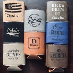 several different types of beer can holders