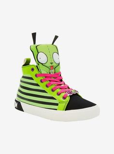 Invader Zim GIR Stripe Hi-Top Sneakers, Scene Shoes, Lace Charms, Invader Zim Gir, Zim Gir, Bluey And Bingo, Bluey Bingo, Scene Outfits, Scene Kids, Scene Emo