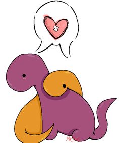 an image of a cartoon dinosaur with a thought bubble above it that says i love you