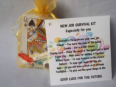 a new job survival kit with an envelope and some writing on the inside of it