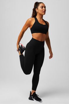 Elevate 2-Piece Outfit Fabletics black/black/black female Activewear >> Womens >> Outfits regular Running/Training Gym Fits, Strappy Bra, Workout Outfit, Shoulder Workout, Compression Leggings, Yoga Women, Yoga Clothes, Full Body Workout, High Waisted Leggings