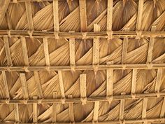 a close up view of the top of a bamboo roof