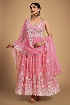 Pink Color Georgette Fabric Beautiful Function Wear Anarklai Suit Long Choli Lehenga, Buy Salwar Kameez Online, Indian Salwar Suit, Salwar Suit Designs, Angrakha Style, Gown With Dupatta, Salwar Kameez Online, Designer Anarkali, Anarkali Gown