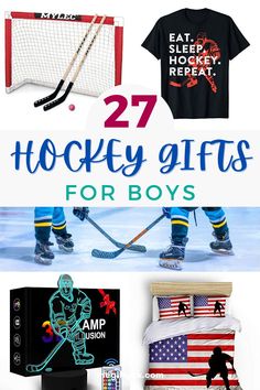 hockey gifts for boys with the text, 27 hockey gifts for boys