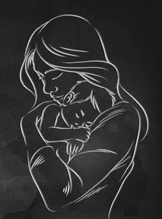 a drawing of a woman holding a baby