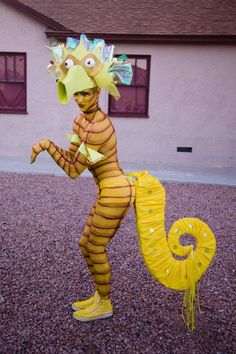 a person in a costume is standing outside