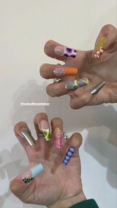 Hippie Nails Acrylic, 90s Theme Nails, Exotic Nails Acrylic, Chloe Nails, Nail Design Glitter, Long Acrylic Nail Designs, Airbrush Nails, Edgy Nails