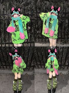 Dark Cartoon Plush Winter Warm Y2K Gothic Hat with Scarf Gloves Perfect for anyone looking to stand out while staying warm, this set is a must-have for your winter collection.     This price is for a hat only. Dark Cartoon, Gothic Winter, Hat With Scarf, Plush Hat, Green Cat, Winter Collection, Warm Winter, Stay Warm, Pink And Green