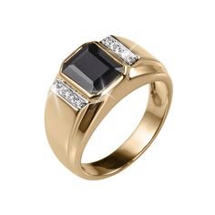 Daniel Steiger Sentinel Onyx Men's Ring Classic Formal Signet Ring With Accent Stones, Classic Onyx Rings For Promise, Classic Onyx Promise Ring, Classic Onyx Diamond Ring, Classic Yellow Gold Signet Ring With Accent Stones, Formal Gold Signet Ring With Accent Stones, Gold Signet Ring With Accent Stones For Formal Occasions, Gold Finish, Black Onyx