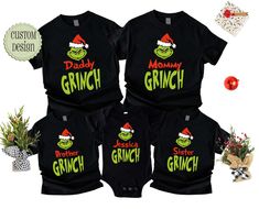 Custom Family Christmas Matching Shirt, Christmas Group Shirt, Family Christmas Name Shirt, Matching Family Christmas Shirt ❤Classic T-Shirt (Gildan 5000) Stay classy and unique with custom cotton and pretty thick t-shirt. The print on demand t-shirt is designed with a crew neckline, short sleeves for comfort and taped neck and shoulders, double-needle sleeve for durability. It's a good choice for both men and women. Material: 5.3 oz/yd², Dark Heather, Graphite Heather, Heather Navy, Heather Red, Tweed (50% cotton, 50% polyester); Sport Grey, Antique Irish Green, Antique Orange, Antique Sapphire (90% Cotton/10% polyester), Ash (99% Cotton/ 1% Polyester), All Others (100% cotton). Classic, unisex fit - Comfortable to wear and suitable for anyone to wear. Non-stitched, classic width, rib col Grinch Pajamas, Grinch T Shirt, Matching Christmas Outfits, Grinch Shirt, Christmas Pjs Family, Matching Family T Shirts, Grinch Shirts, Baby Club, Matching Christmas Shirts