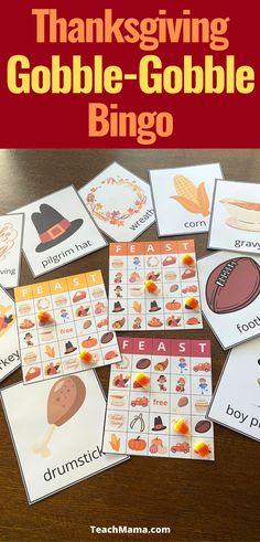 thanksgiving gobble - goblet game with words and pictures on it