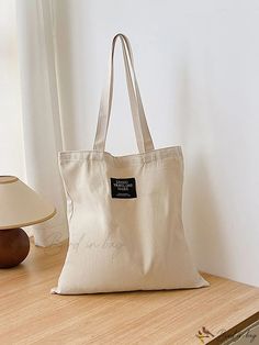 Bird in Bag - Beige Canvas Shopping Bag - Solid Color, Unisex, Foldable, Travel Ready Canvas Shopping Bag, Shoulder Tote Bag, Bird In Bag, Shoulder Tote, Beige Color, Solid Color, Tote Bag, Canvas, Travel