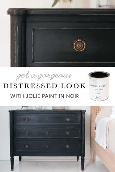 Paint Furniture Black Diy, Chalk Paint Black Dresser, Brown Painted Nightstand, Antiqued Black Furniture, Staining Furniture Black, Black Distressed Furniture Diy, Jolie Chalk Paint Colors, Moody Furniture Paint, Diy Black Furniture Ideas