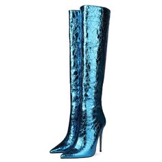 Shop Blue Mirror Boots Over-the-knee High Heel Boots with Back Zipper color Blue for Anniversary, Big Day, Party, Red Carpet with worldwide Free shipping & Free return. Blue Knee High Boots, Mirror Boots, Leather Thigh High Boots, Buy Boots, Knee Length Boots, Knee High Heels, High Heel Boots Knee, Blue Sparkles, Blue Mirrors