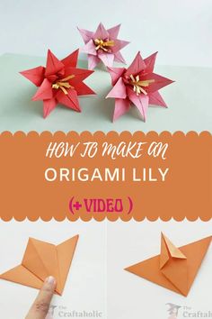 diy origami lily Origami Flowers Diy, Paper Origami Flowers, Cute Origami, Origami Patterns, Easy Paper Flowers