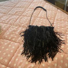 Nwot Black Fringe Crossbody Black Evening Bag With Adjustable Strap For Party, Evening Shoulder Bag With Fringe, Black Leather Shoulder Bag For Party, Black Fringe Bag For Shopping, Black Leather Bag For Night Out, Black Fringe Shoulder Bag For Shopping, Black Leather Evening Bag For Night Out, Chic Black Bag With Fringe, Elegant Black Shoulder Bag With Fringe