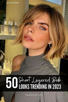 Trendy Short Layered Bob Looks for 2023. Explore shaggy bobs for fine hair, textured bobs, and short layered bob hairstyles. Stay stylish with the Corte Short Bob and medium-length hair with layers. #ShortLayeredBob #ShaggyBobForFineHair #TexturedBob #CorteShortBob #MediumLengthHairWithLayers #2023Haircuts Short Bob Haircuts, Haircuts For Fine Hair, Short Blonde, Short Blonde Hair