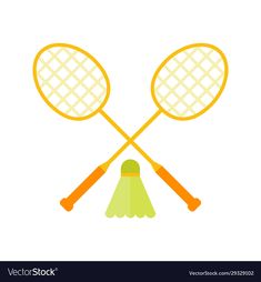 two tennis rackets and a shuttle on a white background