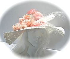 Adjustable Straw Hat With Structured Crown For Spring, Spring Beach Boater Hat With Structured Crown, White High Crown Fascinator For Spring, Pink Top Hat For Spring, Formal White Mini Hat For Spring, Spring Formal White Mini Hat, White Mini Hat For Formal Spring Occasions, Spring Wedding Straw Hat With Curved Brim, Beige Sun Hat For Church In Spring