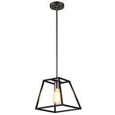 an industrial style pendant light fixture with a caged design and two bulbs on each side