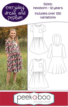 Day Dress Pattern, Tiered Dress Pattern, Girl Dress Pattern Pdf, Girls Dress Pattern Free, Basic Dress Pattern, Dress Peplum, Girls Clothes Patterns, Childrens Sewing Patterns, Sewing Kids Clothes