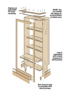 the plans for a bookcase are shown in this diagram, with instructions on how to build it