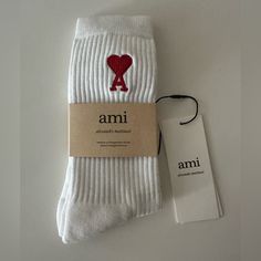 Brand New, Has Tags White Cotton Socks As Gift, White Cotton Socks For Gifts, White Cotton Socks As A Gift, Clothing Brand Tags, Voynich Manuscript, Comfy Pjs, Streetwear Accessories, Ami Paris, Luxury Packaging