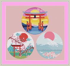 ~ A Set of 3 Japanese Themed- Cross Stitch Patterns ~ This Cross Stitch Pattern Set comes in PDF Files which will be available for Download, after the Order is completed. Each Pattern includes: PDF - Black/White Symbols + PDF - Colored Symbols 1 PDF File, with 1 Page Versions in B/W and Color A Preview of the finished work, Color Chart (DMC), Additional Informations, List of Thread Lengths. Pattern, Bottom Left: Stitches: 100 Stitches High and 100 Stitches Wide. Size: 7,14 x 7,14 / 18,14 cm x 18,14 cm on 14 Count Fabric. Colors: 10 DMC Kind of Stitches: Full Stitches Pattern, Bottom Right: Stitches: 100 Stitches High and 100 Stitches Wide. Size: 7,14 x 7,14 / 18,14 cm x 18,14 cm on 14 Count Fabric. Colors: 11 DMC Kind of Stitches: Full Stitches Pattern, Top: Stitches: 100 Stitches High and Cross Stitch Anime, Anime Cross Stitch, Stitch Anime, Stitches Pattern, Color Chart, Counted Cross Stitch, Cross Stitch Pattern, Stitch Pattern, Cross Stitch Patterns