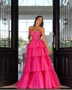 Hot Pink Corset Dress, Hot Pink Fluffy Prom Dress, Sweet 16 Dresses Hot Pink, Long Hot Pink Dress, Hot Pink Wedding Dress The Bride, Pink Corset Prom Dress, Hot Pink Ball Gown, Fluffy Prom Dresses, Hot Pink Dress Formal