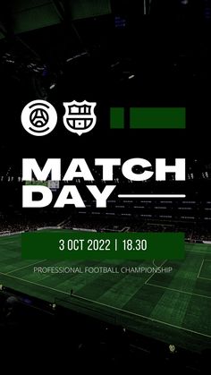 the match day poster is displayed on a dark background with green and white lines around it