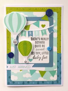 a card with a hot air balloon on it and some words written in the middle