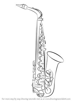 a black and white drawing of a saxophone