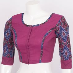 Tvaksati Hand Crafted Ikat Cotton Blouse 10008581 - profile - AVISHYA.COM Blouse Neck Design