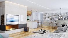 a living room filled with furniture and a flat screen tv mounted on the wall above a fire place