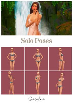 an animated woman poses in front of a waterfall