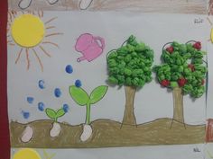 a child's drawing of trees and flowers