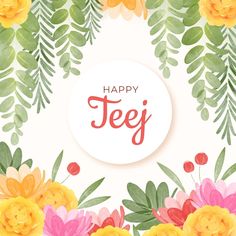 a floral frame with the words happy jef on it