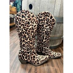 Cheetah Print With Glittering Black Rhinestones. They'll Add Some Extra Sparkle To Any Look. You'll Be Sure To Turn Heads Wherever You Go! These Are True To Size But If You Are In Between Sizes, Size Up. Heel Approximately 2 1/2". Height 14 1/2". All Items Come From Non Smoking Home. Follow Rhinestone Gal Boutique On Facebook. Www.Rhinestonegal.Com Jeffery Campbell Boots, Chunky Heel Platform Boots, Rhinestone Boots, Camel Boots, Coach Boots, Ellie Shoes, Tall Brown Boots, Zara Leather, Leather Heeled Boots